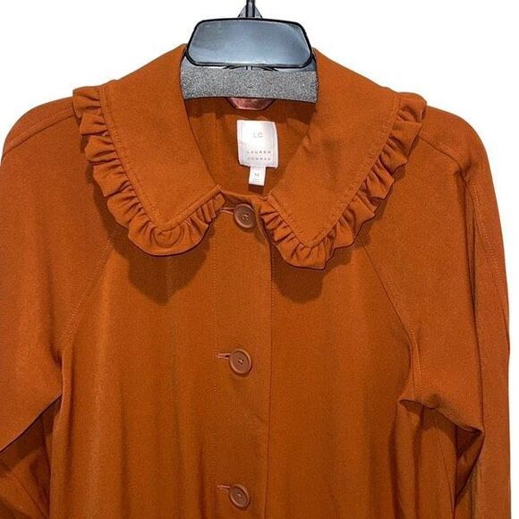 Lauren Conrad Womens Ruffled Collar Button Front Twill Trench Coat Brown‎ Medium - Picture 2 of 8